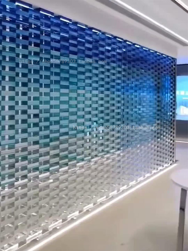 Art Deco solid colored blue glass brick screen gradient crystal brick background wall brick hollow partition