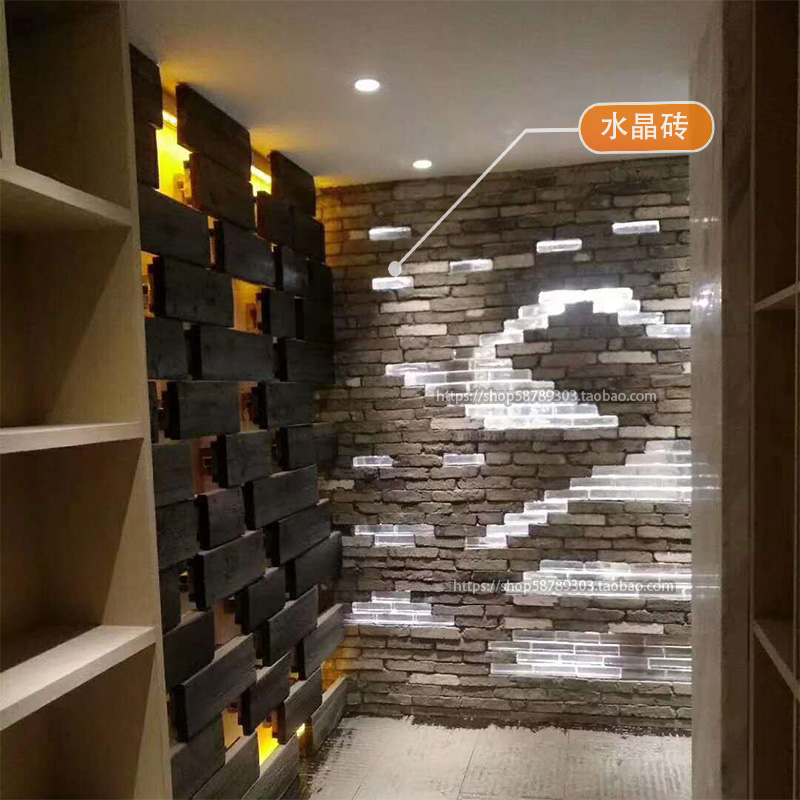 240120 hot-melt frosted glass brick-and-mortar screen crystal brick and red brick mixed with art partition background wall