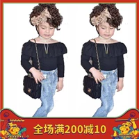 Áo thun bé gái xuân 2019 mới cho bé diện áo cotton dài tay cho bé quần jeans hai bộ thủy triều shop trẻ em