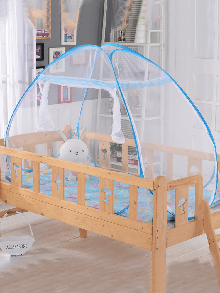 Children's bed fall-proof yurt mosquito net 168*88 Baby baby bed free installation with bottom can be folded Princess pink