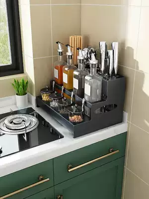 Light luxury seasoning box set Household combination kitchen seasoning oil, salt, sauce and vinegar bottles and cans Knives and chopsticks storage shelf