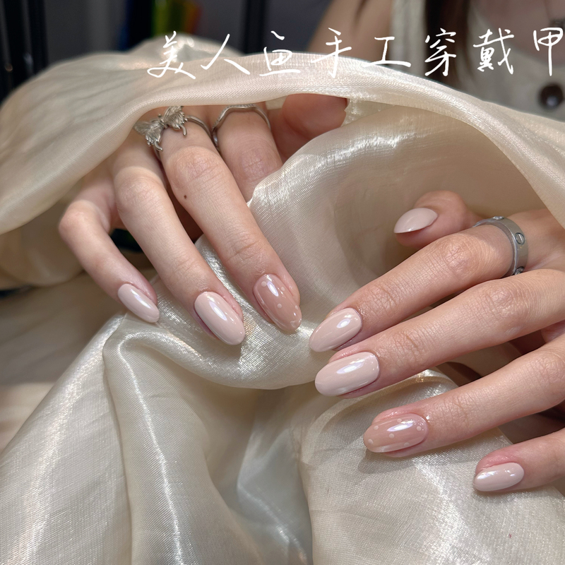 Hailey Pink Aurora Wave Dot Wearable Nails Purely Handmade Hot Girl European and American Style Pure Desire Gentle False Nails High-End Elegant Manicure