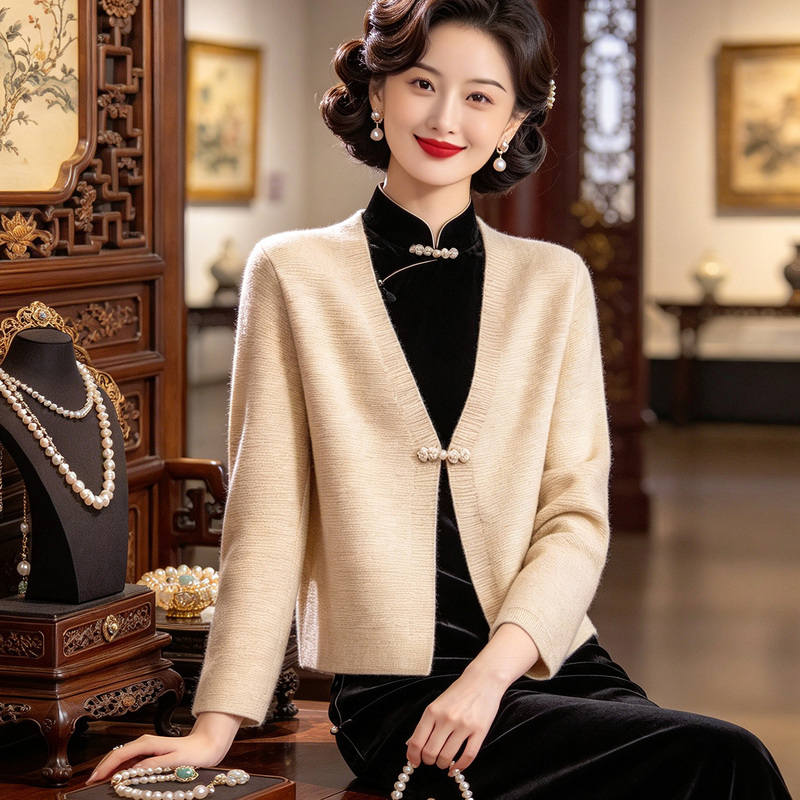 New Chinese-Style Wool Knit Cardigan for Women, Elegant Short Sweater Jacket to Wear with Cheongsam, 2026 Autumn and Winter New Style New Chinese-Style Wool Knit Cardigan for Women, Elegant Short Sweater Jacket to Wear with Cheongsam, 2026 Autumn and Winter New Style