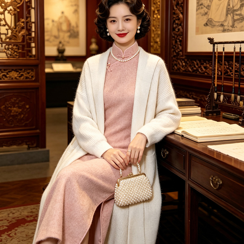High-End Thickened Knitted Sweater Cardigan, Qipao Outerwear, Hooded Loose Retro Long Coat, 2026 New Autumn and Winter Style High-End Thickened Knitted Sweater Cardigan, Qipao Outerwear, Hooded Loose Retro Long Coat, 2026 New Autumn and Winter Style