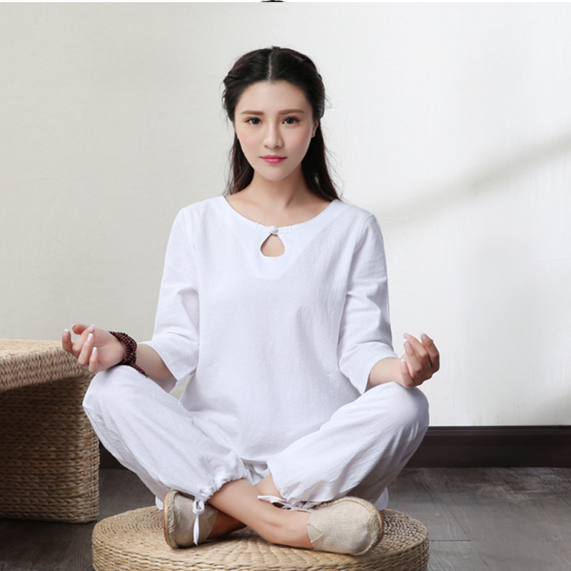 Zen Imagery Chinese China Wind Cotton Numb Zen Suit Yoga Meditation Suit Tea Suit Two Style Suit Chinese Pan Button Jacket