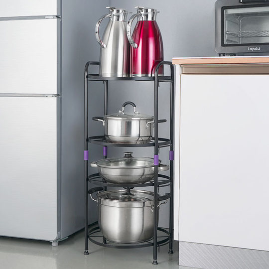 Kitchen racks put pot racks floor-to-ceiling multi-layer corner racks discharge rice cooker racks black kitchen utensils storage racks pot racks