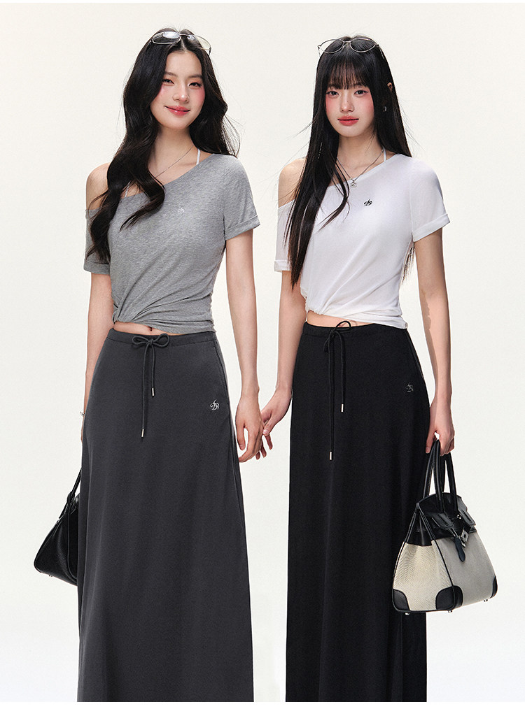 ANDYET AD1 斜肩扭褶t恤修身顯瘦短袖女夏季新款慵懶簡約百搭上衣|T恤|ETMall東森購物網