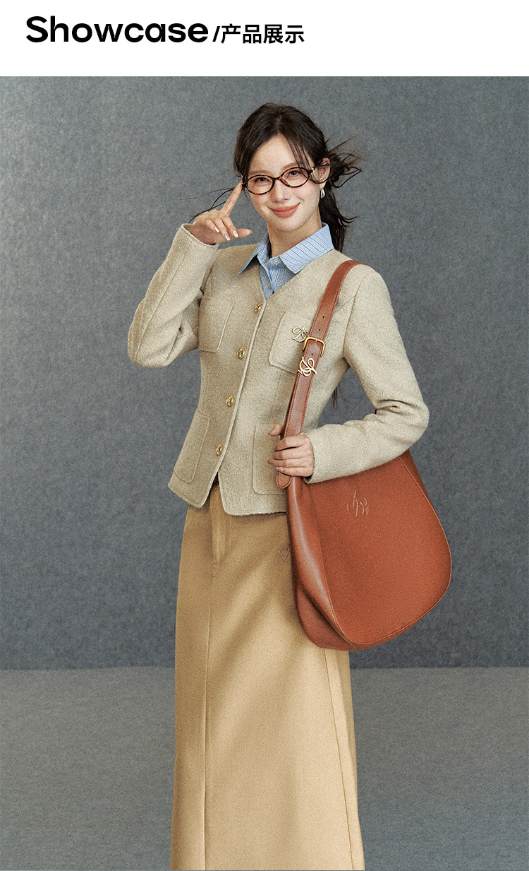 ANDYET AD1 原創復古小香風v領毛呢外套女高級感收腰修身短款上衣|毛呢外套|ETMall東森購物網