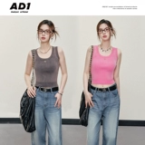 Оригинальная трикотажная короткая приталенная майка топ без рукавов, ретро футболка