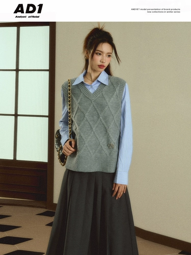 Оригинальный дизайнерский трикотажный свитер, жилет, услуга «вышивка логотипа», V-образный вырез, свободный крой