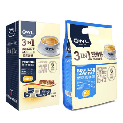 【618预售加购】owl猫头鹰速溶咖啡马来西亚进口咖啡粉100条盒装