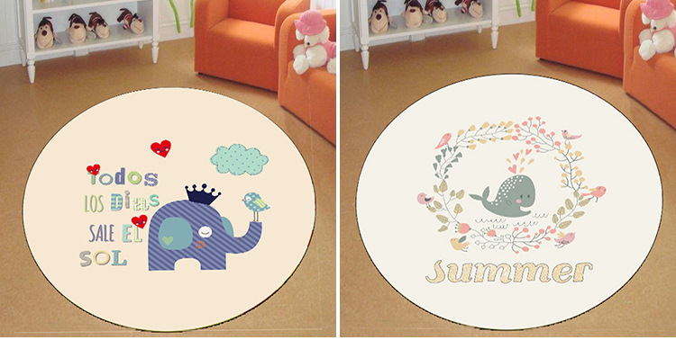 Cartoon crystal velvet 3D printing and dyeing round carpet bedroom living room swivel chair hanging basket rattan chair tent children crawling mat