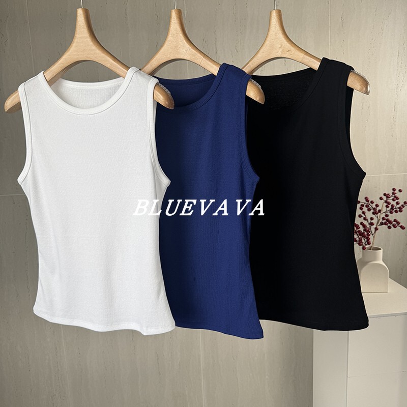 Bluevava | Women's Minimalist Style Cotton Blend Round Neck Sleeveless Vest, Slim Fit, Versatile, Moisture-Wicking Top N Bluevava | Women's Minimalist Style Cotton Blend Round Neck Sleeveless Vest, Slim Fit, Versatile, Moisture-Wicking Top N