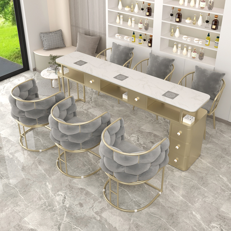 Light Luxury Internet-Famous Manicure Table with Vacuum Cleaner, Marble Surface, Manicure Shop Table and Chair Set, Customer Manicure Stool, Sofa Chair