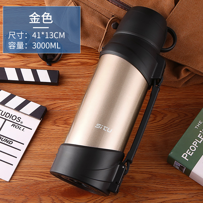 Gold 3.0vehicle Portable stainless steel Thermal insulation kettle 2.5L outdoors high-capacity Travel kettle 2000ml heat preservation glass free shipping