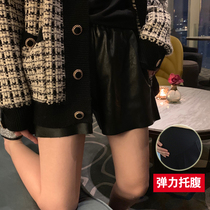 Pregnant womens shorts spring and autumn loose high waist thin leather pants wear pregnant womens underbelly shorts Korean casual wide leg shorts
