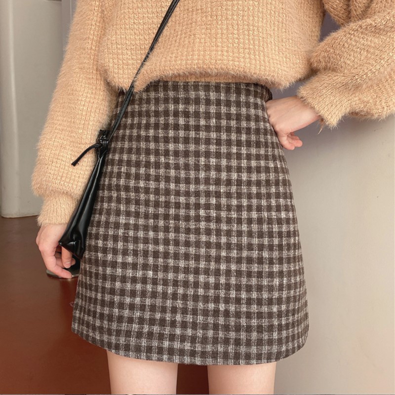 Autumn and winter pregnant women Mao's half body dress fashion comeback checkered spring autumn 100 hitch a high waist a character thin and hip skirt tide