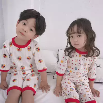 Baby summer cotton home suit set boys and girls Middle sleeve pajamas baby suction air conditioning clothing thin breathable