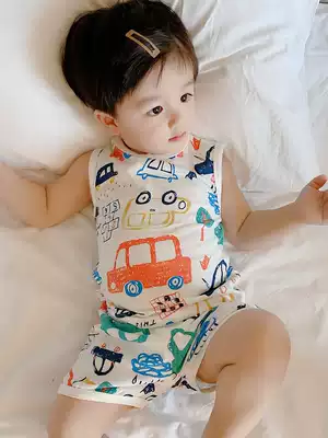 Summer baby cotton home clothes boy vest shorts set children sucking pajamas baby air conditioning clothing thin