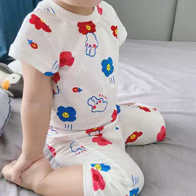 Summer baby cotton home clothes set Boys and girls breathable short-sleeved five-point pants pajamas baby air conditioning clothes thin section