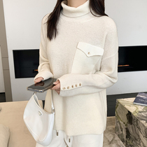 Brother-in-law (pocket full wool) 26 full wool colours selected high collar knit cardiovert sweater