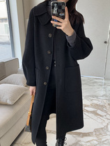 Brother-in-law (rose coat) high branch full wool bifacial two-color pure color doll collar in the middle of the big coat woman