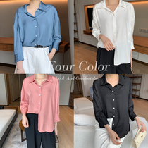 K sister (swallow wo shirt) 100% acetic acid lapel single-breasted loose casual shirt Women