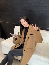 Brother-in-law (focal whole wool coat) full wool double face in suit collar double-row buttoned with a long fur coat