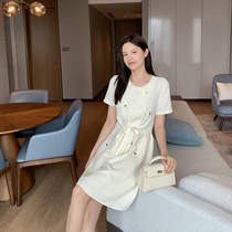 K sister (acetic acid dress) 230g acetic acid elastic hemp round neck waist slim dress women