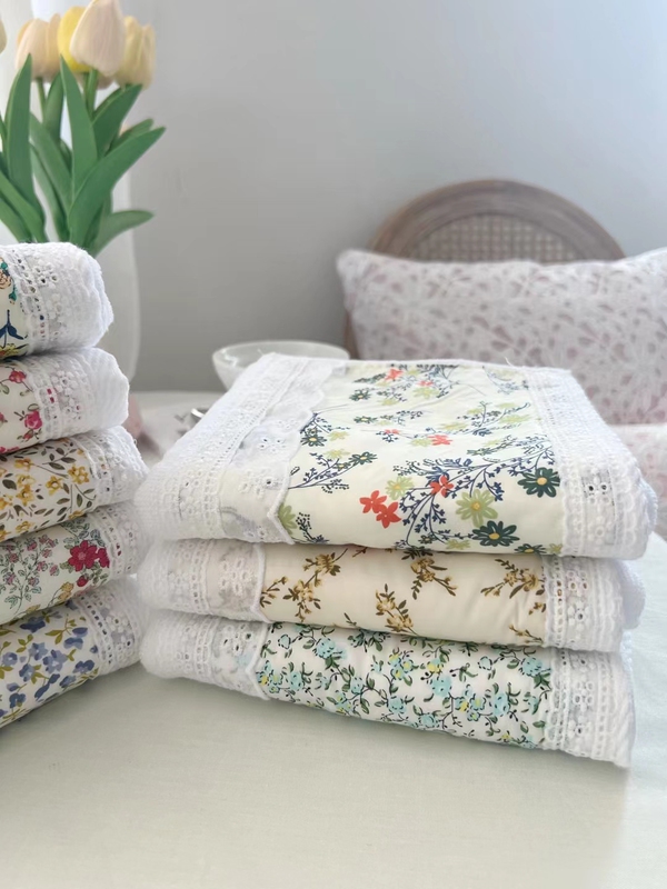 Towel for Face Washing, Pure Cotton, Household Absorbent Face Towel, Korean Face Towel, Lace-Edged Towel, Solid Color Floral Patchwork