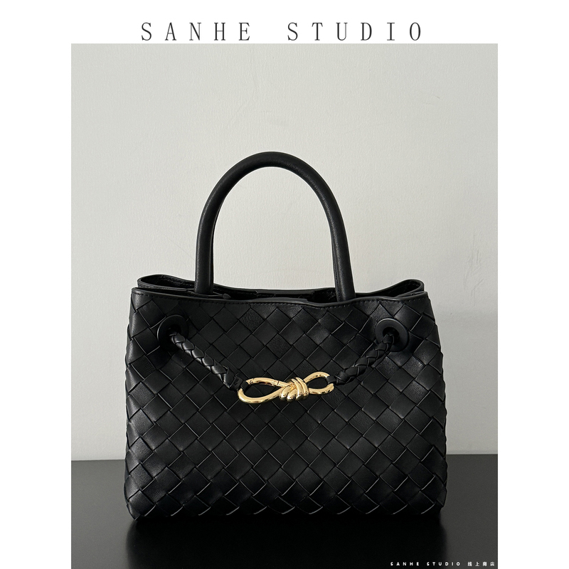 Woven Bag Tote Bag Spring and Summer New Style Bag Cowhide Metal Rope Buckle Bow Large Capacity Hand-Held Shoulder Crossbody Bag