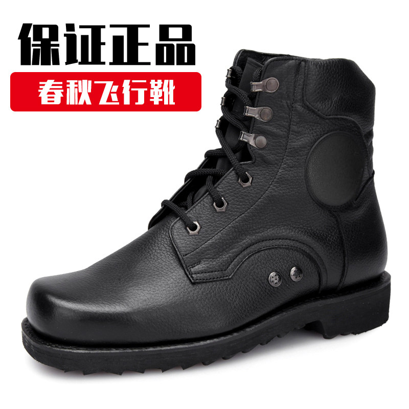 02 spring and autumn flight boots breathable high-top tactical boots lace-up cowhide protective boots wear-resistant training boots