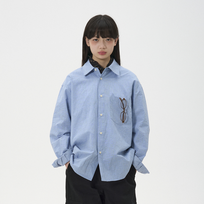 Urban Lost 26Ss Retro Cotton and Linen Plaid Shirt with Lapel, Spring Work Clothing Silhouette Long-Sleeved Shirt Jacket