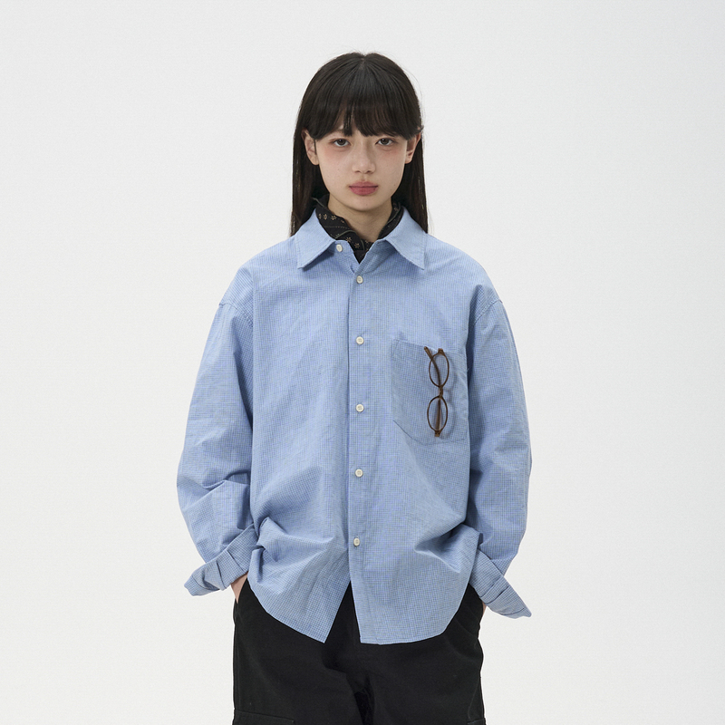 Urban Lost 26Ss Retro Cotton and Linen Plaid Shirt with Lapel, Spring Work Clothing Silhouette Long-Sleeved Shirt Jacket