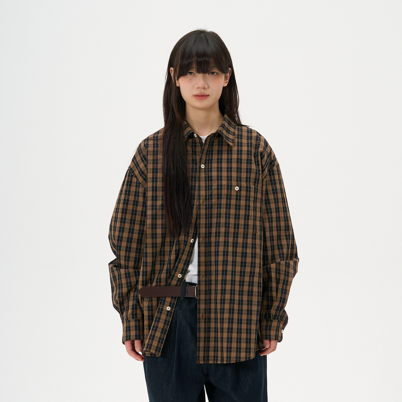 Urban Lost 25Aw Retro Plaid Casual Long-Sleeved Shirt Simple Work Clothing Couple Tops Autum Jacket