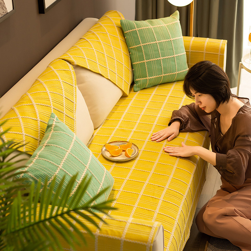 Cotton Hemp Sofa Cushion Four Seasons Universal Cloth Art Anti Slip Cover Linen Brief Modern Sofa Cover Scarlet