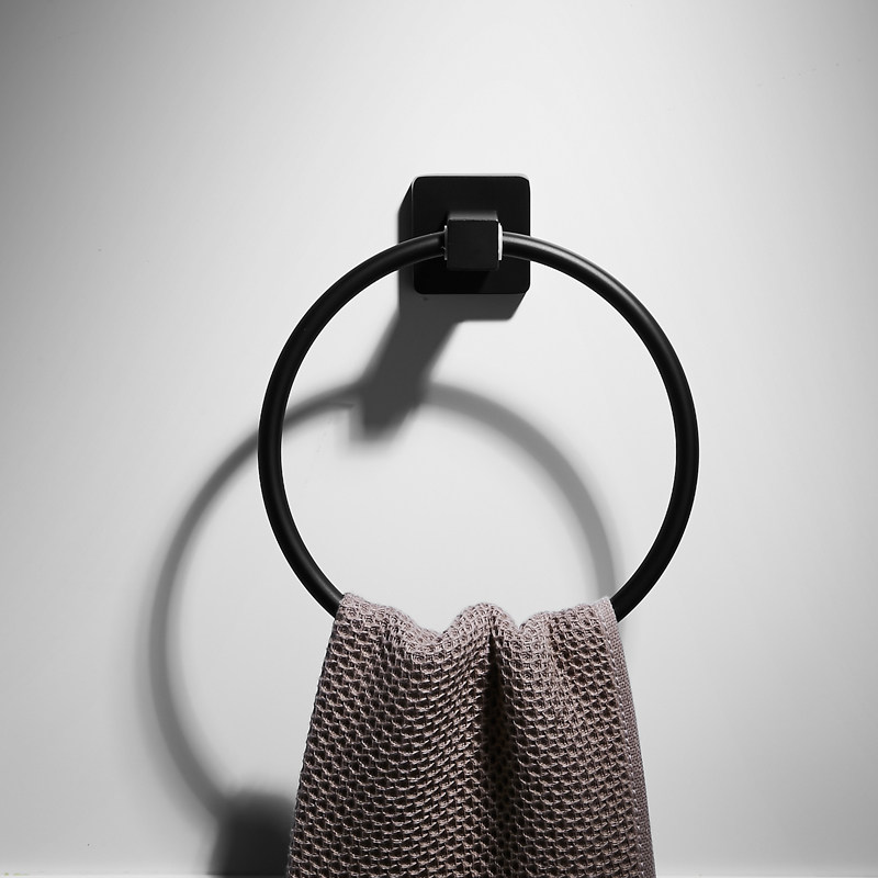 Black towel ring Nordic round towel rack towel ring rack towel ring towel hanging ring wipe hand towel rack ring free hole