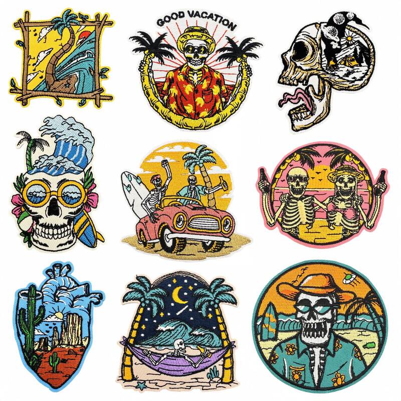 Colorful Landscape Skull Car Patch Cartoon Green Landscape Graffiti Series Decorative Computer Embroidery