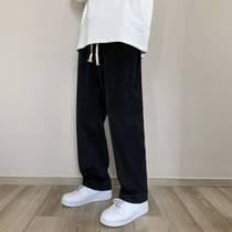 Broadleg Lamp Core Suede Pants Men 2022 Department of Retro Trendy High Street Hip Hop Pure Color Loose Casual Long Pants Tide