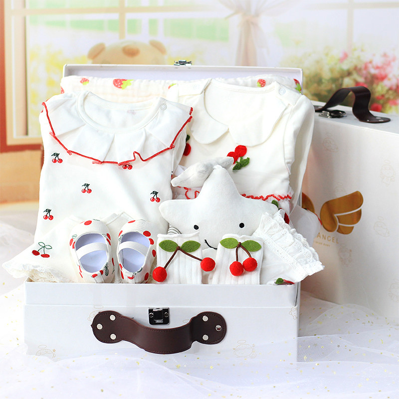 Spring Sweet Cherry cotton Newborn Baby Gift Box Set Girl Princess Full moon 100 days birthday gift