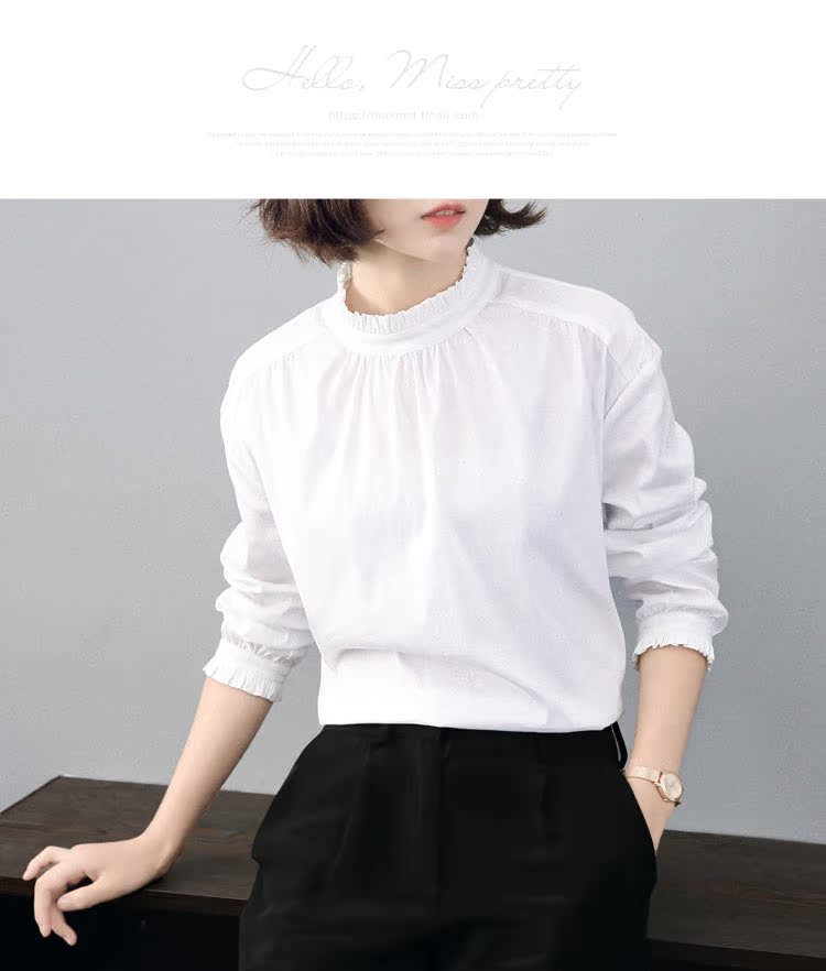 Áo sơ mi trắng tay gỗ nữ tay dài 2018 xuân hè mới giản dị cổ áo sơ mi cotton chạm đáy áo sơ mi các kiểu áo sơ mi họa nữ đẹp
