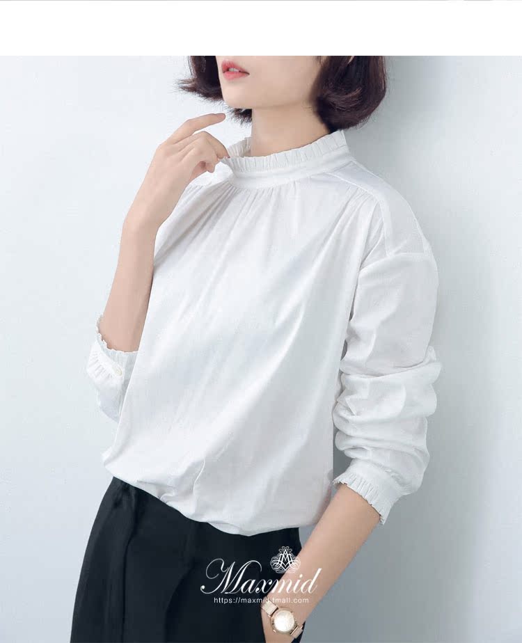 Áo sơ mi trắng tay gỗ nữ tay dài 2018 xuân hè mới giản dị cổ áo sơ mi cotton chạm đáy áo sơ mi các kiểu áo sơ mi họa nữ đẹp
