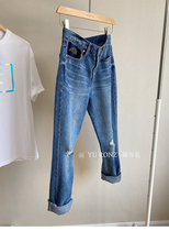 Rainbow Embroidery 21 Spring Summer ~ Super Skinny Small Straight Cylinder Joker Washed Pierced Denim Pants 9938