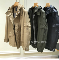 Mens jacket Removable hat Minimalist casual solid color portable large pocket Classic windbreaker small jacket 9367