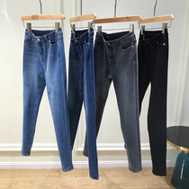 Basic super comfortable four-sided elastic ~slim solid color early autumn all-match 4-color 9-point small pants jeans women 9297