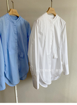 Small designer ~ simple pole temperament three-dimensional cut for cotton round neck long sleeve shirt female 9303