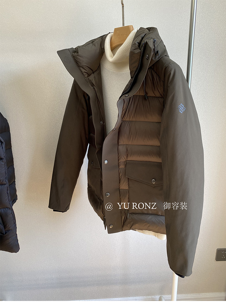 Men waterproof high-end white goose down ~ long sleeves with cap pumping rope thick straight drum down jacket jacket winter clothing new 9792