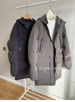 Mens boutique~90 white duck down Jinkou wool pressure glue windproof and waterproof medium and long hooded down jacket 9687