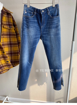 Ni Ni with AG front and rear contrast Turkish pants with burrs split slim straight 9-point jeans female 9656