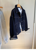 Fried street black color tannin ~ 2021 early spring new super thin oversize Joker denim coat 9856